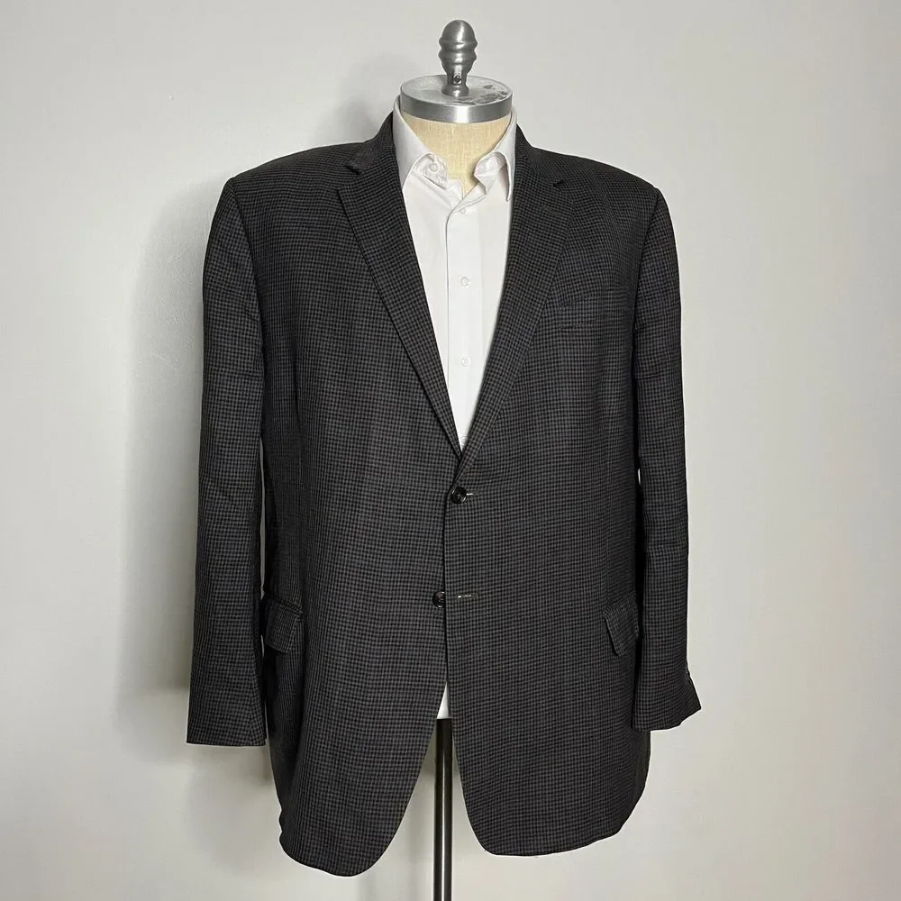 Joseph Feiss Gold Sport Coat Blazer 50L‎ Mens Wool Check Brown Big & Tall